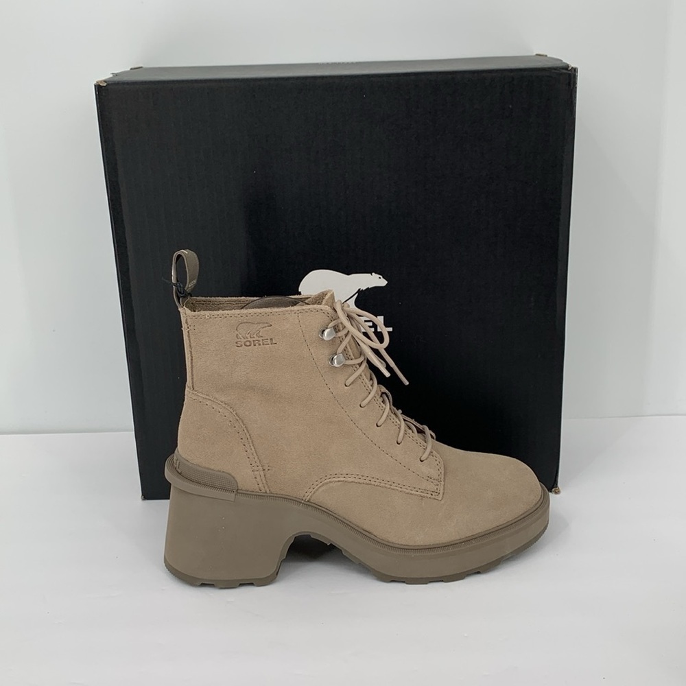 Sorel Hi-line lug boots suede leather waterproof chunky platform Taupe tan new 9